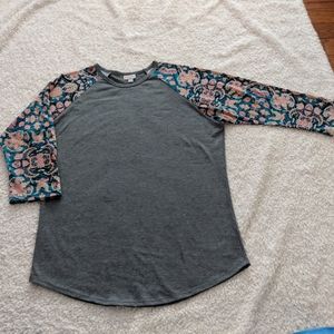 LuLaRoe Randy baseball tee - large - gray with floral pattern sleeves